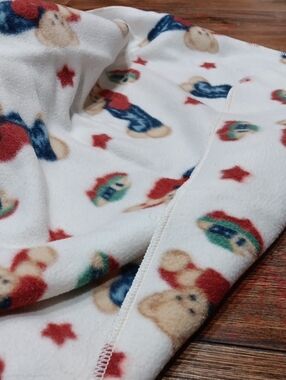 Kids White Fleece Blanket with Teddy Bear In Jeans  Print